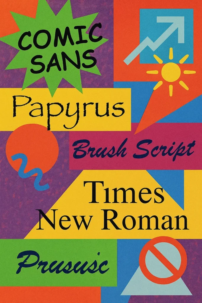 Collage of Bad Fonts that will Hurt Brand