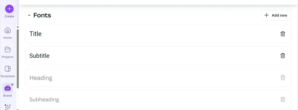Image of canva brand kit font area