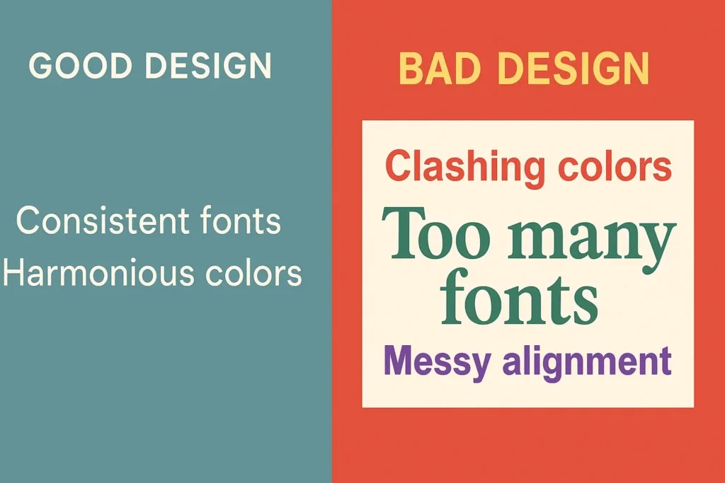 Split screen of good and bad examples